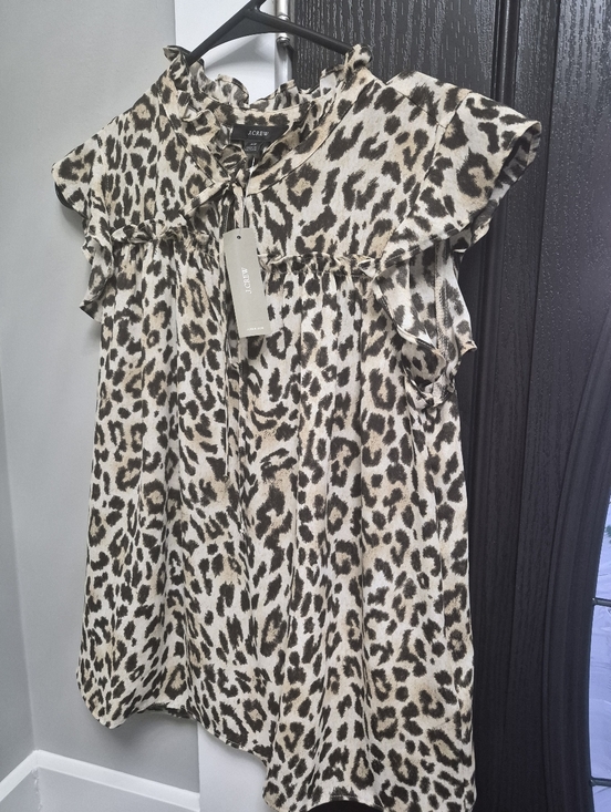 J. Crew Tops - J. Crew Leopard Print Tie-Neck Ruffle Cap-Sleeve Blouse - Tan/Black
